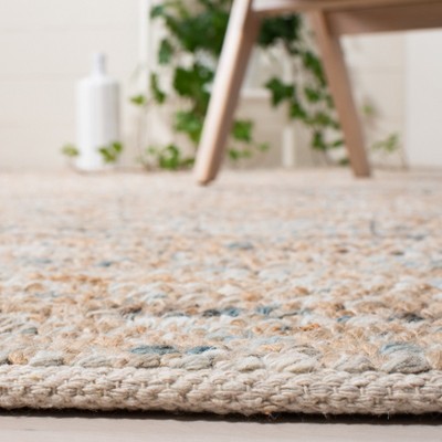 Natural and Blue Hand-Knotted Wool 6' x 9' Area Rug