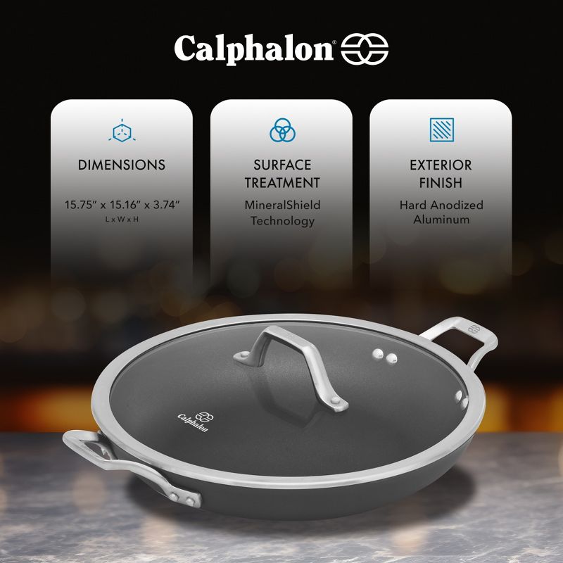 Calphalon Premier Space Saving 12" Everyday Pan with Lid, Hard-Anodized Nonstick Cookware w/ MineralShield Technology, Dishwasher & Oven Safe, 3 of 7