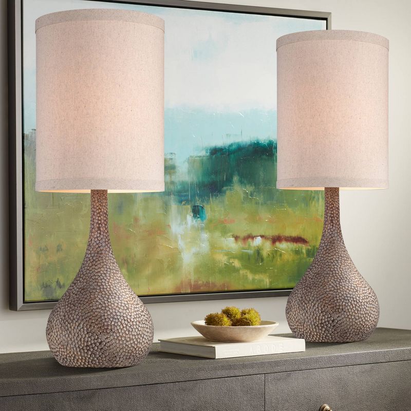 360 Lighting Chalane 31 1/4" Tall Gourd Large Farmhouse Rustic Modern End Table Lamps Set of 2 Brown Hammered Bronze Finish Living Room Bedroom, 2 of 7