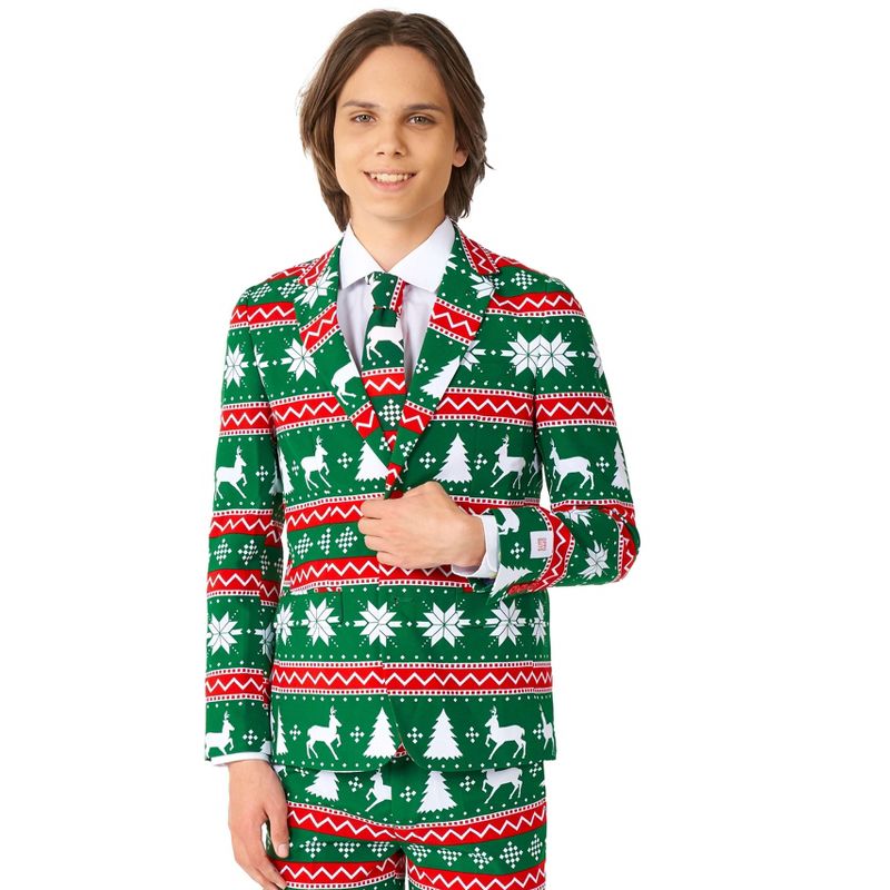 OppoSuits Teen Boys Christmas Suit - Festive Green, 3 of 6