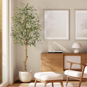 Faux Olive Tree 6FT, Fake Silk Plant for Living Room Decor, Indoor Fake Potted Tree with Green Leaves and Big Fruits - 1 of 4