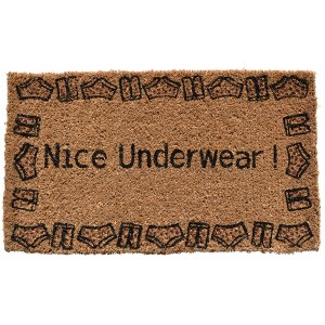 HomeRoots 18" X 30" Brown and Black Coir Nice Underwear Outdoor Door Mat - 1 of 4