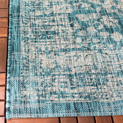 Teal and Cream Synthetic Non-slip Indoor/Outdoor Rug