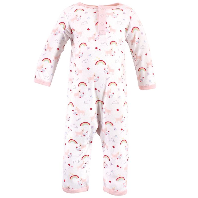 Luvable Friends Baby Girl Cotton Coveralls 3pk, Unicorn, 5 of 6