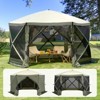VEVOR Pop Up Gazebo Tent, Pop-Up Screen Tent 6 Sided Canopy Sun Shelter with 6 Removable Privacy Wind Cloths & Mesh Windows, Army Green - 2 of 4