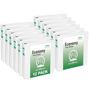 Office Essentials Economy View 3 Ring Binders, 1.5" Round Rings, 2.1" Spine, 275-Sheet Capacity, White Binders (12-Pack of 03426) - 1 of 4