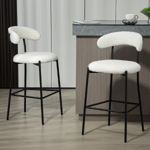 DSVIMOY Counter and Bar Stool Set of 2 Teddy Fabric Covered Stools with Black Powder Coating Basenfor Dining, White, 27.16"*24.41"*9.1" - 1 of 4