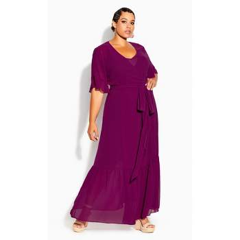 CITY CHIC| Women's Plus Size Flutter Wrap Maxi Dress - magenta - 18W