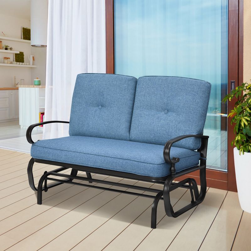 Costway 2-Person Outdoor Swing Glider Chair Bench Loveseat Cushioned Sofa Blue\Beige, 2 of 11