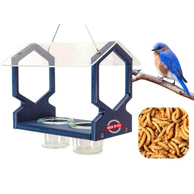 JCs Wildlife Geometric Hanging Bluebird Mealworm Feeder - Holds 1 Cup Dried Mealworms