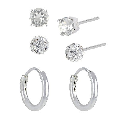 silver stud earrings set