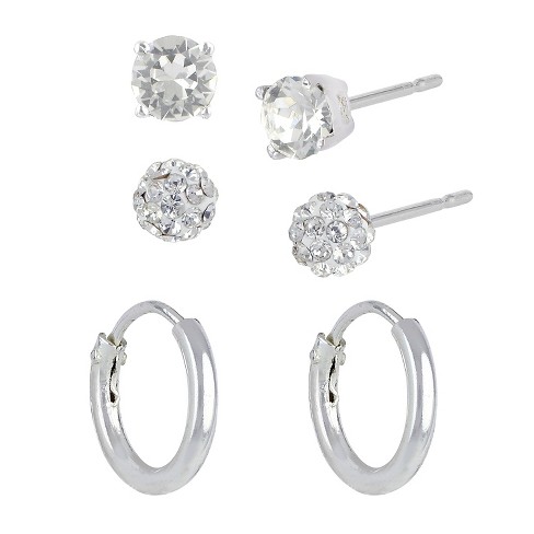 Women's Sterling Silver Set Of 3 Fireball Stud Earrings And Endless ...