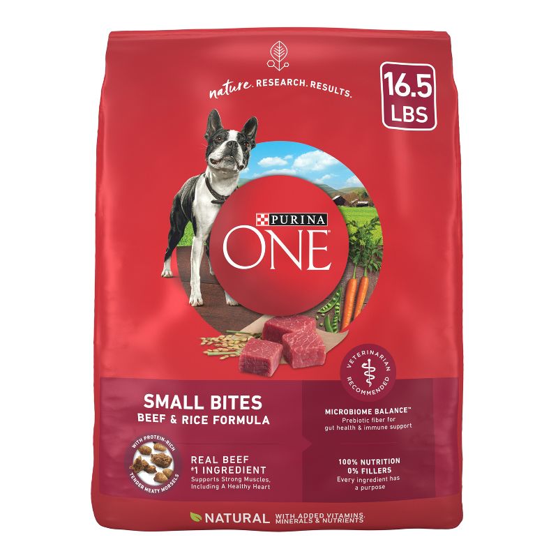 Purina ONE SmartBlend Small Bites Beef & Rice Formula Adult Dry Dog Food, 1 of 9
