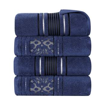 Zero Twist Cotton Solid and Floral Jacquard Bath Towel Set of 4 by Blue Nile Mills