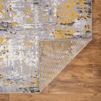 Yellow and Gray Abstract 5' x 7' Synthetic Area Rug