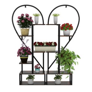 6 Tier Metal Plant Stand:2 Pack Industrial Half Heart-Shaped Plant Holder Multiple Metal Flower Pots Display Shelf with Hooks for Home Garden - 1 of 4