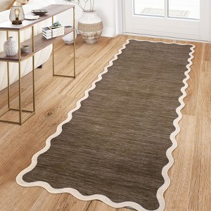 Washable Rug Modern Scalloped Rug Non Slip, Neutral Indoor Carpet - 1 of 4