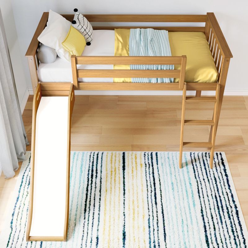 Max & Lily Twin Size Low Loft Bed with Slide, Solid Wood Kids Platform Bed with 14” Guardrails, 5 of 6