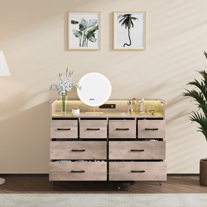 8 Drawer Dresser with LED Lighting & Built-in Charging Station - Durable Engineered Wood & Metal Legs - 1 of 4