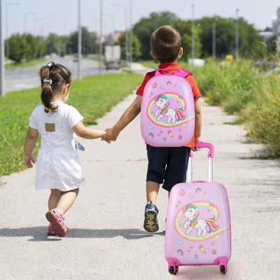 Infans 2PC Kids Carry On Luggage Set 12" Backpack and 16" Rolling Suitcase for Travel