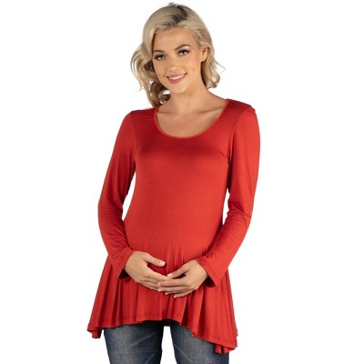 24seven Comfort Apparel Womens Long Sleeve Solid Color Swing Style Flared Maternity Tunic Top