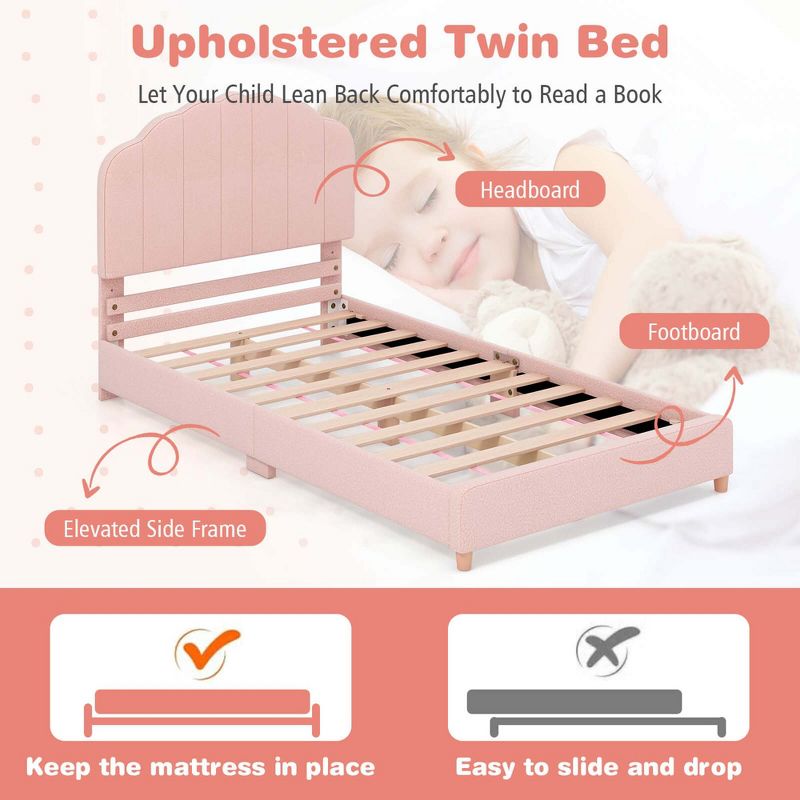 Honeyjoy Kids Twin Platform Bed Frame Upholstered Twin Size Bed with Wooden Slats Support, 5 of 10
