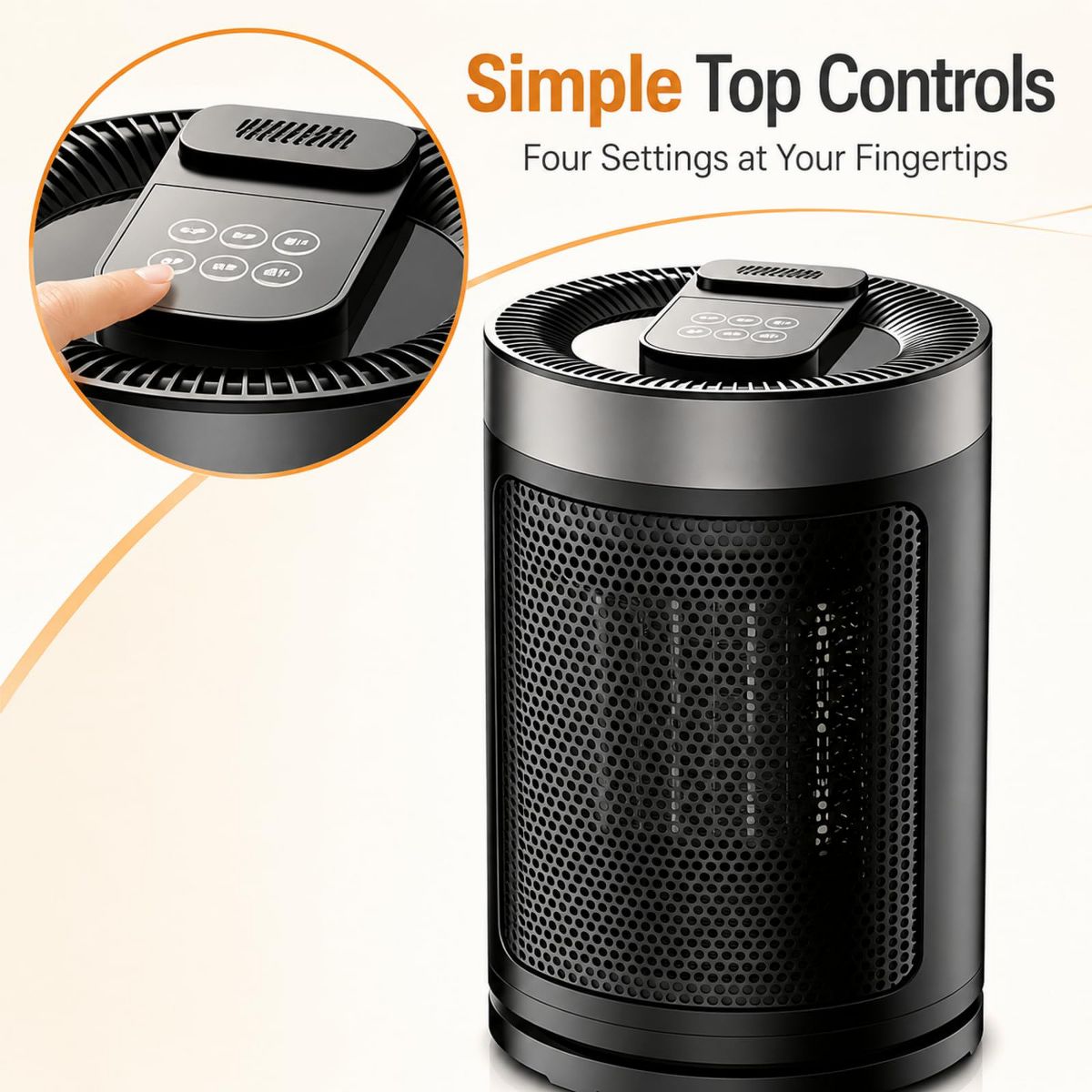 1500W Portable PTC Ceramic Space Heater for Indoor Use, Adjustable Thermostat Timer 5 Modes 4 Heat Settings, Tip‑Over & Overheat Protection - thumbnail 6