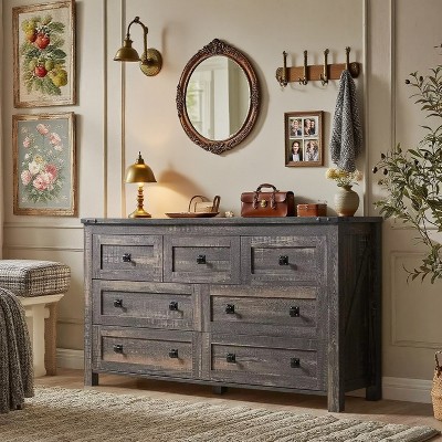 Dresser for Bedroom, Farmhouse Wood Rustic Wide Chest of Drawers, Storage Dressers Organizer for Bedroom, Living Room, Hallway
