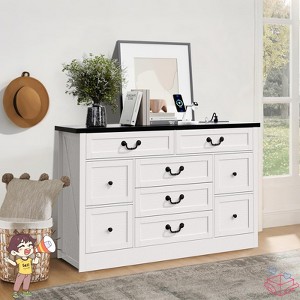 Jojoka 9 Drawer Dresser with Power Outlet, Vintage Chest of Drawers with USB Ports, Farmhouse Storage Cabinet for Bedroom, Living Room - 1 of 4