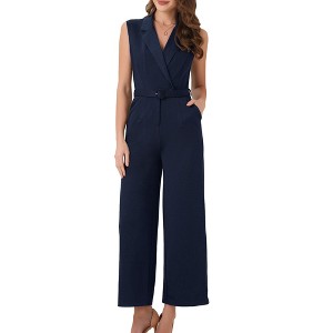 Allegra K Women's Sleeveless One Button Closure Wide Leg Jumpsuits with Belt - 1 of 4