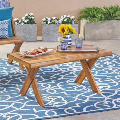 Vynxaria Sandblast Finished Acacia Wood Coffee Table - Rustic Charm for Your Patio