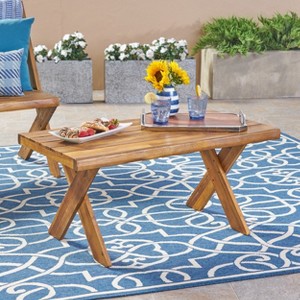 Vynxaria Sandblast Finished Acacia Wood Coffee Table - Rustic Charm for Your Patio - 1 of 4