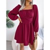 Coolmee Women's Boho Casual Dress Long Lantern Sleeves Square Neck DressesTie Back High Waist A-Line Mini Dresses - 3 of 4