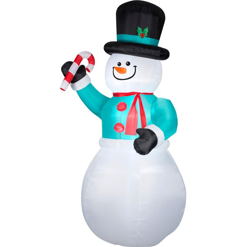 Gemmy Christmas Airblown Inflatable Snowman w/Candy Cane Giant, 12 ft Tall, White, 1 of 4