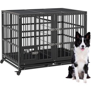 48 Inch Dog Crate Double Door Cage with Wheels/Dividers, Large Indoor Dog Cage - 1 of 4