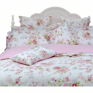 Pink Grid Cotton Duvet Cover Set with Hidden Zipper, 3 Pieces, Queen Size - 1 of 4