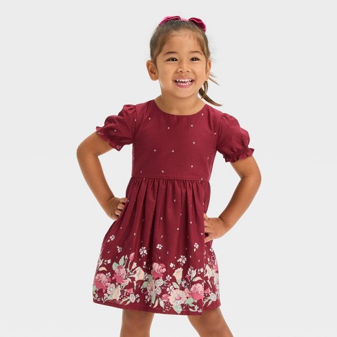 OshKosh B'gosh Toddler Girls' Short Sleeve Woven Floral Printed Dress - Burgundy - image 1 of 3