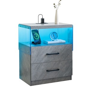 Vynxaria LED Nightstand - 2 Drawers, Adjustable Multi-Color Lights, Bedside/Side Table with Power Sockets - 1 of 4