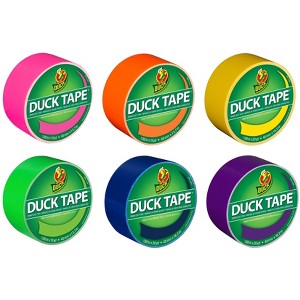 Duck Color Duct Tape Bright Rainbow Pack, Neon Pink, Neon Orange, Yellow, Neon Green, Blue and Purple, 6 Rolls - 105 Yards Total - 1 of 4