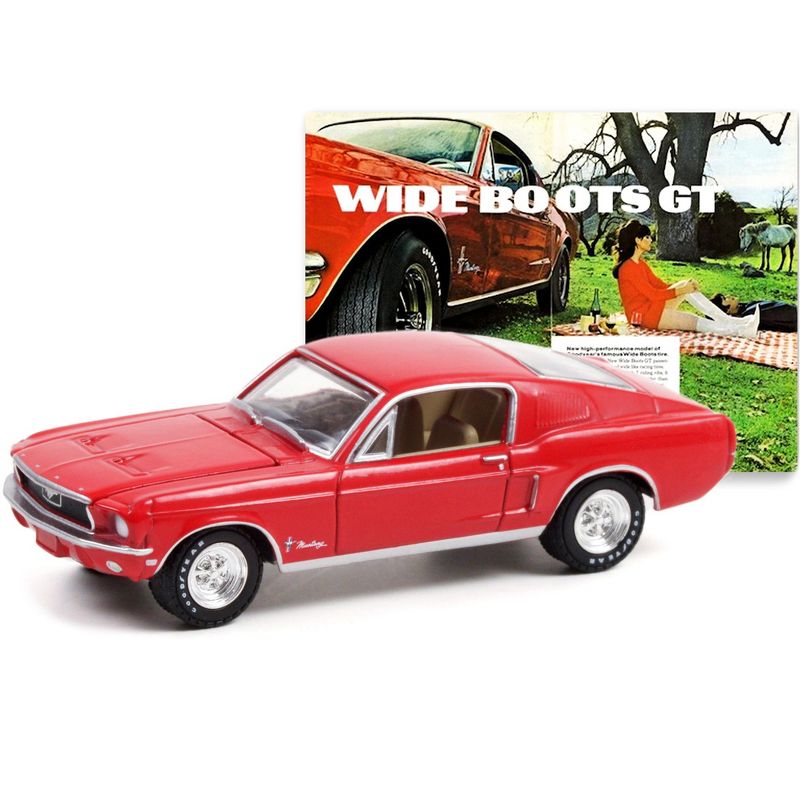 1968 Ford Mustang Red "Wide Boots GT" Goodyear Vintage Ad Cars 1/64 Diecast Model Car by Greenlight, 2 of 4