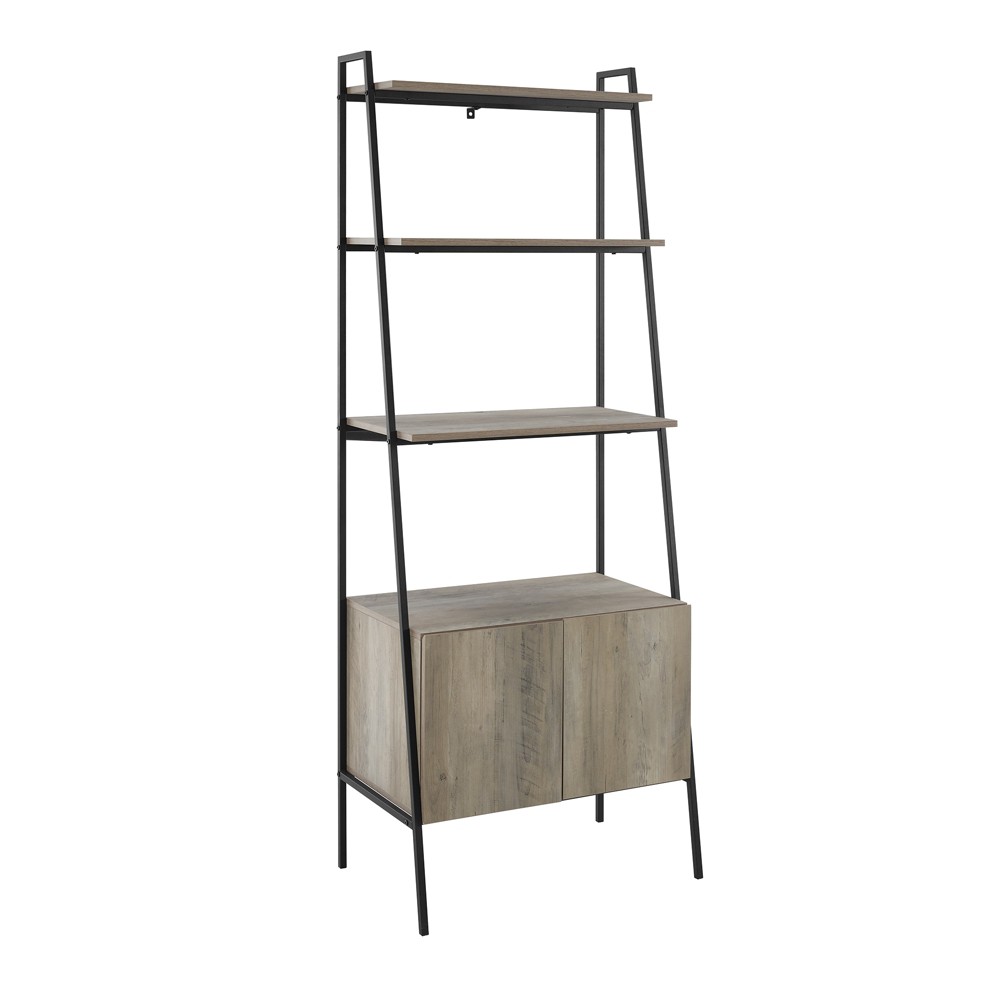 72 Sandra Metal and Wood Ladder Storage Bookshelf with Cabinet Gray Wash - Saracina Home was $219.99 now $164.99 (25.0% off)