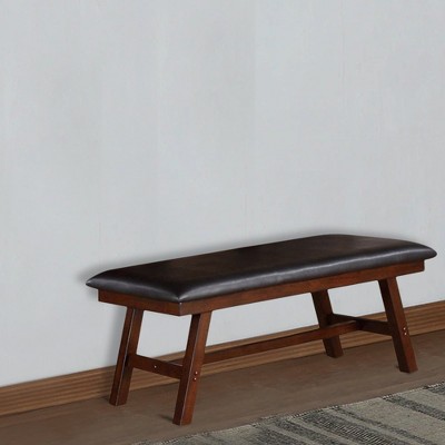 Royal Hampton Wood Bench With Faux Leather Upholstery Large Brown