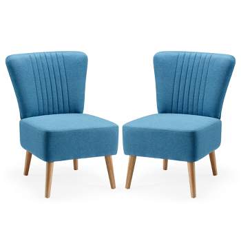 JOMEED Set of 2 Contemporary Upholstered Padded Accent Chairs with Ergonomic Curved Backrest and Wooden Legs for Home, Living Room, and Bedroom, Blue