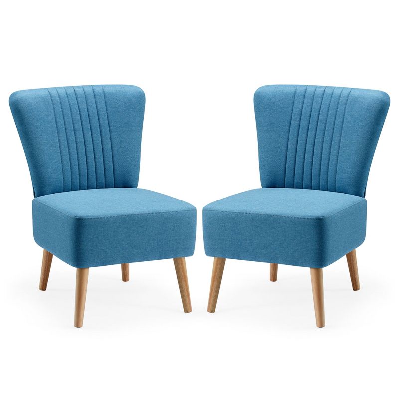 JOMEED Set of 2 Contemporary Upholstered Padded Accent Chairs with Ergonomic Curved Backrest and Wooden Legs for Home, Living Room, and Bedroom, Blue, 1 of 7