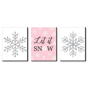 Big Dot of Happiness Pink Winter Wonderland - Christmas Wall Art and Holiday Snowflake Decorations - 7.5 x 10 inches - Set of 3 Prints - 1 of 4