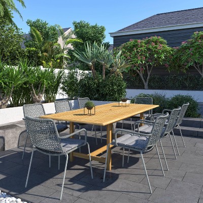 Egremont 9pc Teak Patio Dining Set with Rectangular Table - Amazonia