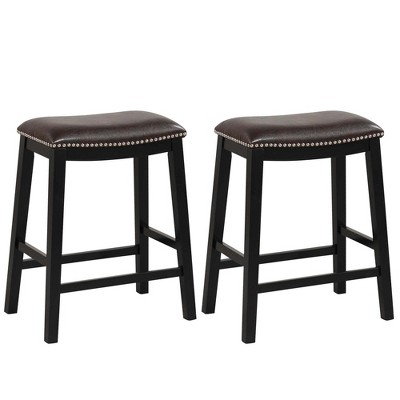 Costway 26-inch Bar Stool Set Of 2 Counter Height Saddle Stools With ...