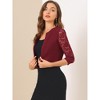 INSPIRE CHIC Women's Work Floral 3/4 Lace Trim Sleeves Open Front Bolero Shrug - 2 of 4