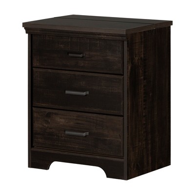 South Shore Versa Nightstand with Charging Station Rubbed Black