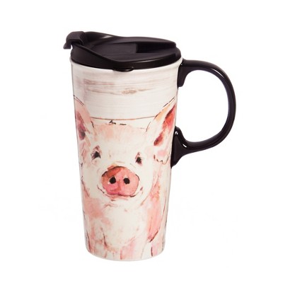 Evergreen Cypress Home Ceramic Perfect Cup w/Box, 17 oz., Pretty Pink Pig